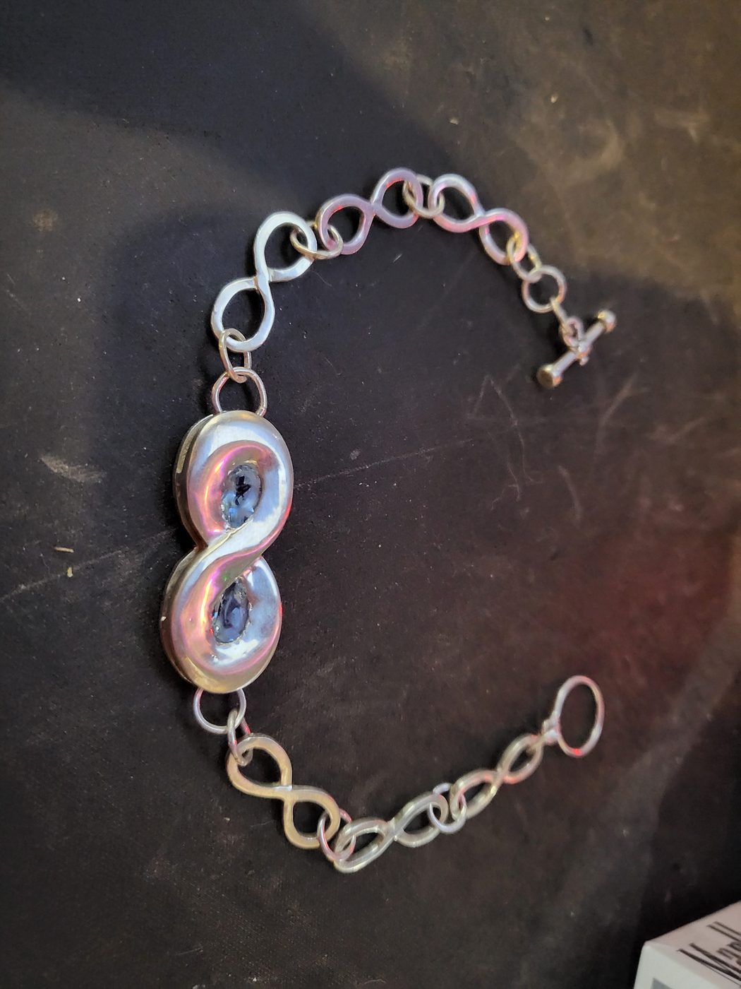Sterling Silver Infinity Bracelet set with Aquamarine