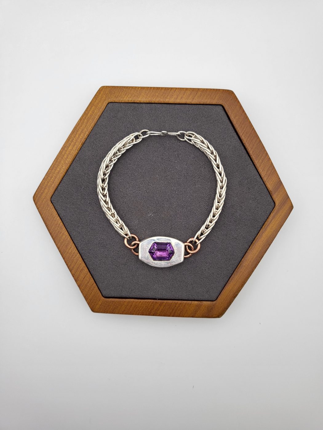 Sterling Silver Foxtail Bracelet set with 6ct Amethyst