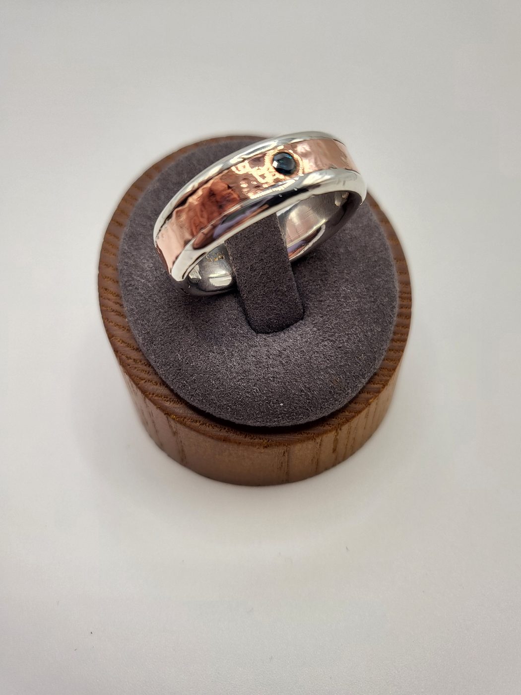 Sterling Silver and Copper Ring with .25ct Blue Diamond