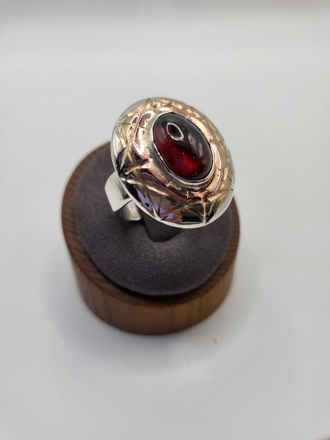 Sterling Silver and Copper/Brass Ring with Hessonite Garnet Cabochon