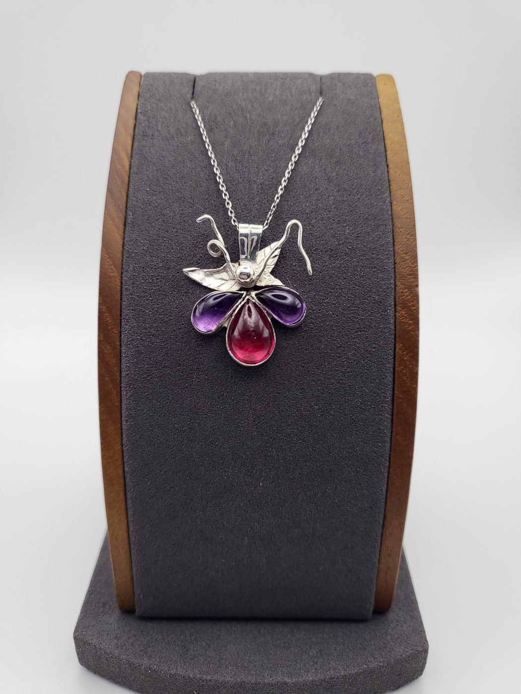 Sterling Pendant with Tourmaline and Amethyst Cabochons