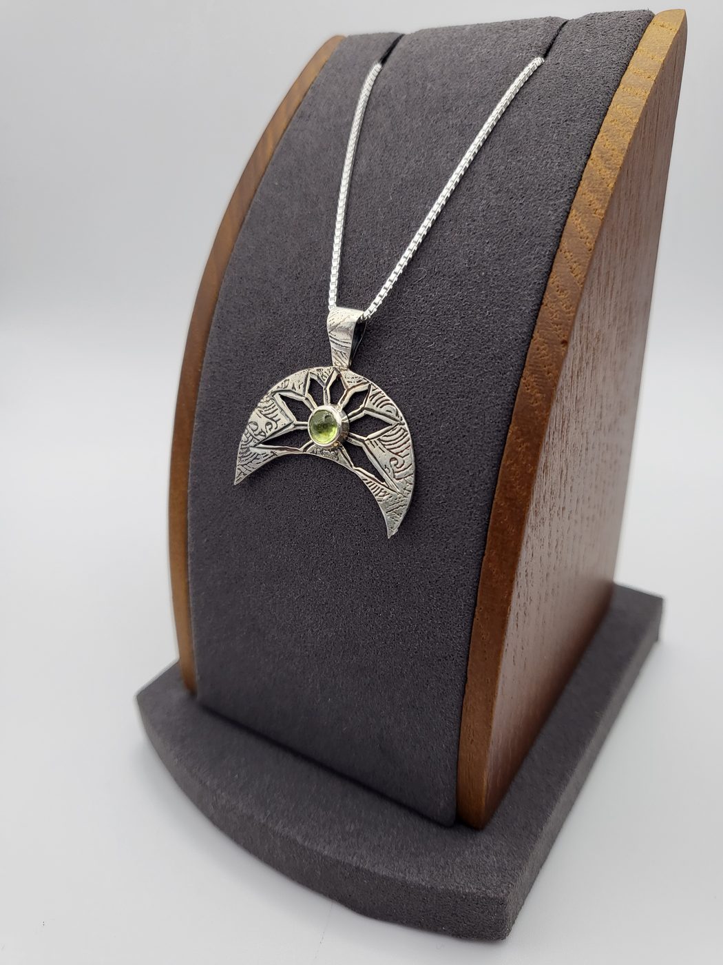 Sterling Silver Half Moon pendant set with Peridot cab
