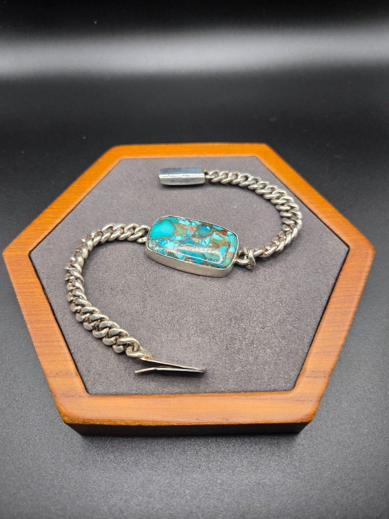 Sterling Silver Bracelet set with 41.25ct Kingman Arizona Mojave Blue Turquoise